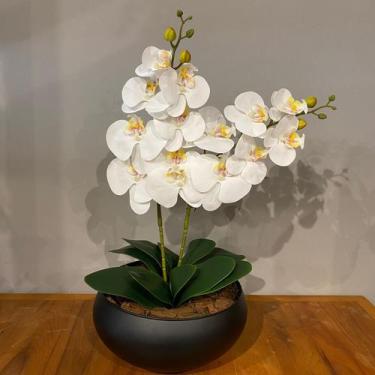 Imagem de 2 Orquídeas Branca Artificial Arranjo Centro de Mesa Vaso Grande - Dec