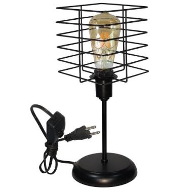 Imagem de Luminária de Mesa Abajur Clássico Aramado Boxy Preto P/LED - Jota Ilum