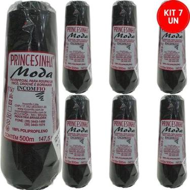Imagem de Kit 7 Linhas Princesinha Moda Fina Cor Preto 500 Metros Incomfio Tranç