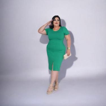 Imagem de Vestido Mídi Plus Size Com Manga e Bolso - luh may, Verde, G