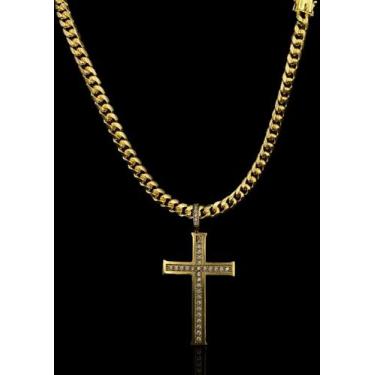 Imagem de Corrente Cubana 8mm Moeda antiga+ pingente Crucifixo cravejado - Lobin