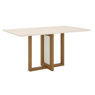 Imagem de Mesa de Jantar Natalí 160 cm Canto Reto com Vidro Nature Off White - H