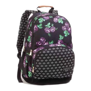 Imagem de Mochila Feminina Escolar Urbano Estampa Florido Seanite, preto