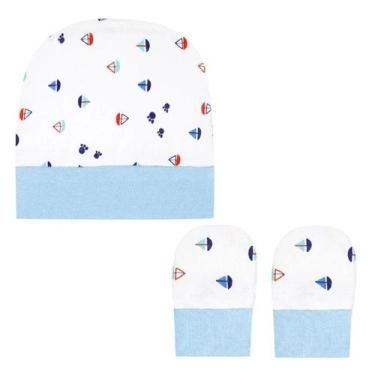 Imagem de Kit bebe touca + luvas 100% algodão baby joy bublim