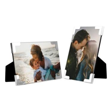 Imagem de Kit 2 Porta Retratos Foto 10x15 Prata Metal Clip - DayHome