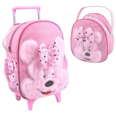 Imagem de Kit Mochila Feminino Masculino Infantil Carrinho Rodinha Com Lancheira
