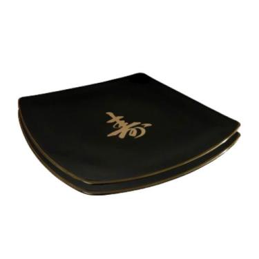 Imagem de Kit Jogo 2 Pratos Sushizara Comida Japonesa Sushi Preto 22x22cm - Niho