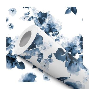 Imagem de Papel De Parede Flor Aquarela Azul Sala Quarto 10m - DELIQUADROS, 10 M