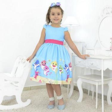 Imagem de Vestido festa Infantil Baby Shark a família de tubarões - Moderna Meni