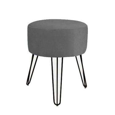 Imagem de Puff Puf Magnus Redondo Cinza Pés Aramado Luxo - Decore.Com