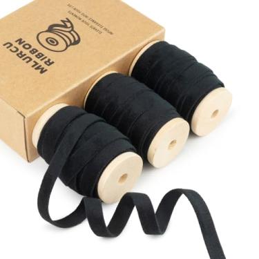 Imagem de Fita de veludo preta de 9,5 cm x 55 m, acabamento em tecido, dupla face, fita de veludo preta fina para embrulho de presente, árvore de Natal, decoração de casamento, grinalda e fabricação de laços