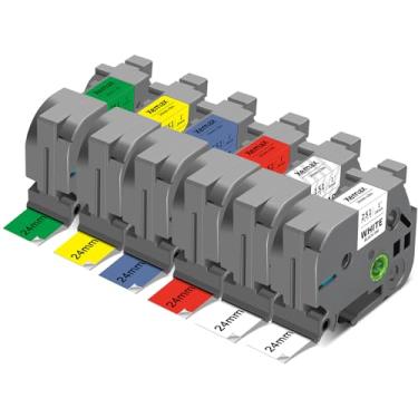 Imagem de XemaX Pacote com 6 fitas adesivas de 24 mm 2,4 cm compatível com Brother P Touch Tze Tz Fita 24 mm 2,4 cm laminada multicolorida 2,5 polegada para PTouch PT-D600 PT-D610BT PT-P710BT PT-P750W,