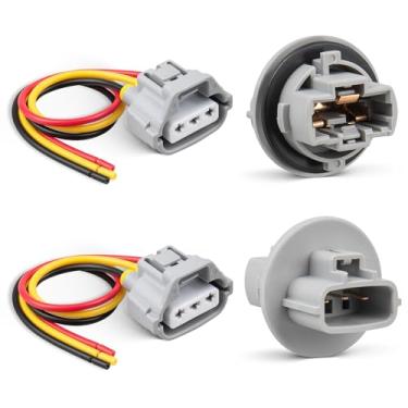 Imagem de RED WOLF 90075-60060 Soquete de luz de sinalização de tronco dianteiro com trança de fio de 3 pinos adequado para Toyota Tacoma RAV4 Camry 4Runner Highlander Tundra conector de lâmpada frontal 2 PC