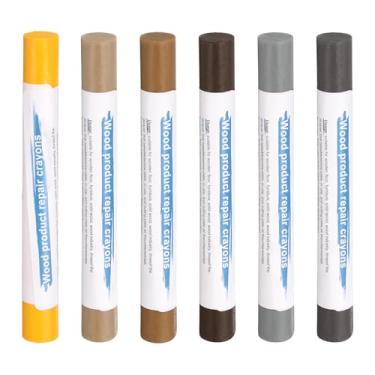 Imagem de HARFINGTON Bastões de enchimento de madeira, 6 cores, cera de madeira, retoque de móveis, giz de cera para reparo de móveis, amarelo limão, carvalho rosa, carvalho amarelo americano, cinza inglês,