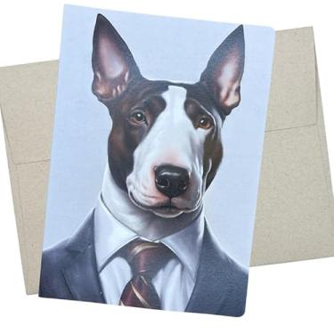 Imagem de Bull Terrier in Suit Card, Bull Terrier Cartão de Aniversário (1 Cartão Premium, 12 x 17 cm) cartão de cachorro bull terriers em branco para todas as ocasiões, como aposentadoria, casamento, promoção