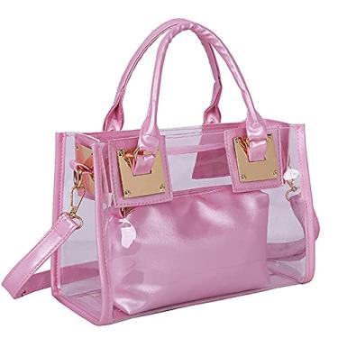 Imagem de Bolsa feminina transparente Cooba com 2 peças, bolsa de ombro, bolsa transversal para praia e geleia transparente, rosa, One_Size