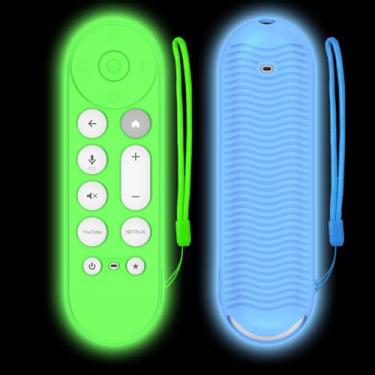 Imagem de [2 peças] Capa de silicone para controle remoto de voz Google TV Streamer 4K 2024, capa à prova de choque para controle remoto de voz Google TV Streamer 4K, capa protetora com cordão (azul brilhante +