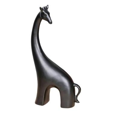 Imagem de Bothyi Estátua de Girafa Estatueta Decorativa Abstrata Ornamento de Mesa Escultura Animal para Prateleira Armário Mesa Quarto Decoração de Casa, Preto L