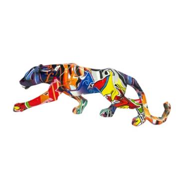 Imagem de Generic Escultura de estátua de leopardo, presente, estatueta de leopardo, ornamento de leopardo ambulante para cozinha, quarto, lareira, decoração, Grafite Colorido