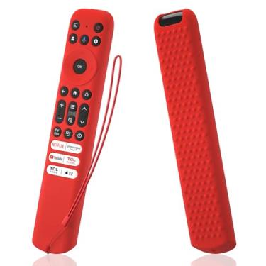 Imagem de AKSHFETH Capa de silicone para controle remoto TCL RC813 FMB1/RC923 FMB3 Smart TV, capa protetora de silicone para controle remoto TCL RC813 com cordão (vermelha)
