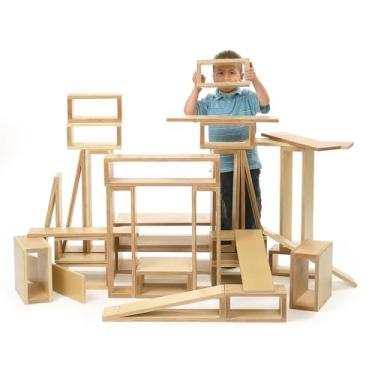 Imagem de Blocos de madeira transparentes grandes para crianças, 15 peças naturais, blocos de construção vazados para crianças, conjunto de blocos de madeira