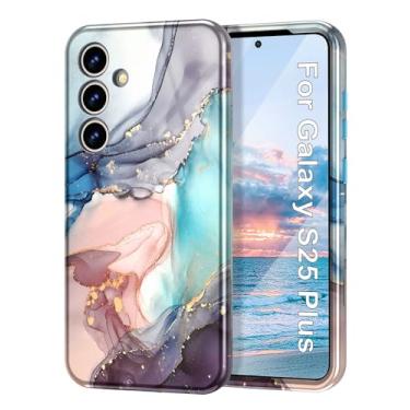 Imagem de Btscase Capa para Samsung Galaxy Plus, [teste de queda de grau militar] Design de padrão de mármore fino robusto à prova de choque para mulheres meninas homens capa protetora antiarranhões, azul cinza
