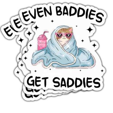 Imagem de (3 peças) Adesivo Even Baddies Get Saddies, adesivo de guaxinim de saúde mental, adesivo engraçado de guaxinim, adesivo de lembrete diário de positividade, adesivo de vinil cortado à prova d'água para
