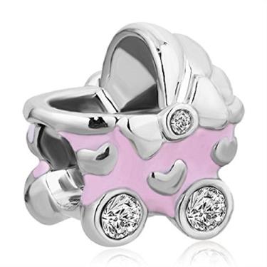 Imagem de JewelryHouse berloque para carrinho de bebê, berloque, contas de cristal simuladas transparentes para pulseira rosa