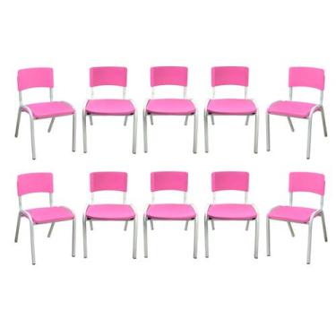 Imagem de kit 10 Cadeira Iso Infantil Rosa Escolar e Creche  - ECOMHOME