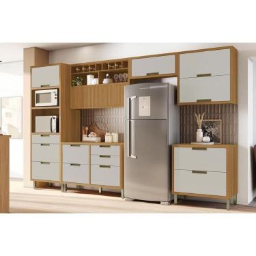 Imagem de Kit Cozinha Completa 6 Peças Imperatriz (3Aéreos+2Balcões+1TorreQuente) C6P84 Freijo/Off White - Nesher