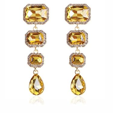 Imagem de Met-edianger Brincos pendentes vintage de strass com pingente de cristal brincos retangulares de lágrima para mulheres e meninas, Zinco Aço inoxidável, Strass