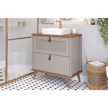 Imagem de Bancada De Banheiro Balcão Vêneto 1 Porta E 1 Gaveta C- Cuba 60cm Cappuccino-freijo - Mgm