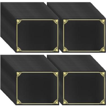 Imagem de Oleitodh 110 peças de titulares de certificados a granel, capas pretas de diploma borda dourada, capas de documentos para certificados de prêmio tamanho carta 21 x 28 cm, cartolina, documentos de