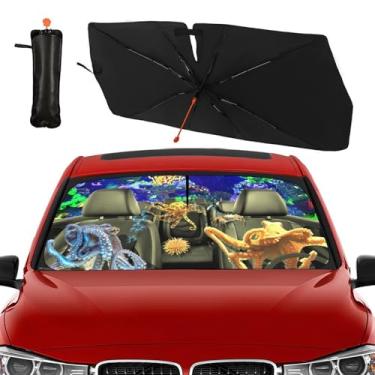 Imagem de Guarda-sol de para-brisa para janela frontal de carro viseira de sol para para-brisa engraçado polvo carro acessórios de verão protegem o interior do carro do sol raios UV e calor 144,8 cm x 76,2 cm