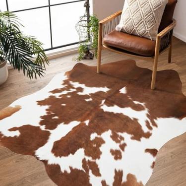 Imagem de SUNCOWLLY Tapete de couro de vaca com estampa de vaca 14 x 15 cm, tapete de couro sintético, tapete de área com estampa de animal pequeno, decoração ocidental, decoração de quarto, sala de jantar
