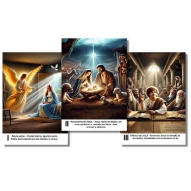Imagem de Kit 10 Placa Decorativa A Vida de Jesus Cristo Tam. 21x29,7cm em MDF -