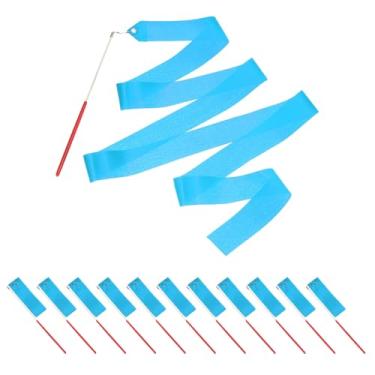 Imagem de PATIKIL Fitas de dança, pacote com 14, serpentinas de dança de ginástica de 78,7 polegadas com varinha antiderrapante para presentes, dança, shows de talentos, bastão girando, azul celeste