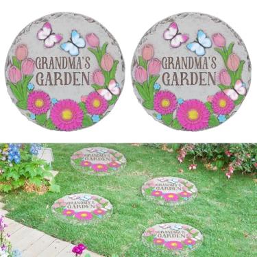 Imagem de Decoração de jardim - Pacote com 2 pedras de jardim da vovó, pavers de pedras decorativas ao ar livre da Nana de 25 cm para passarela externa, arte de jardim de jardinagem, presente ideal para avó