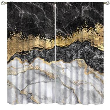 Imagem de Cortina de mármore arte fluidez preto dourado cinza moderno padrões exclusivos impressos varão bolso cortinas de janela para quarto sala de estar 106,7 cm L x 114,3 cm C