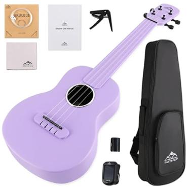 Imagem de Ukulele de concerto, kit de ukelele de fibra de carbono EASTROCK de 58 cm para crianças estudante adulto profissional, iniciante Uke com capa, alça, capo, cordas, roxo