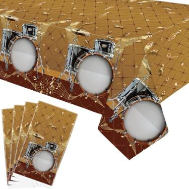 Imagem de Obussgar Pacote com 4 toalhas de mesa para festa de tambor, toalha de mesa retangular de plástico para mesas retangulares, artigos de festa de aniversário de tambor, lembrancinhas 130 x 213 cm