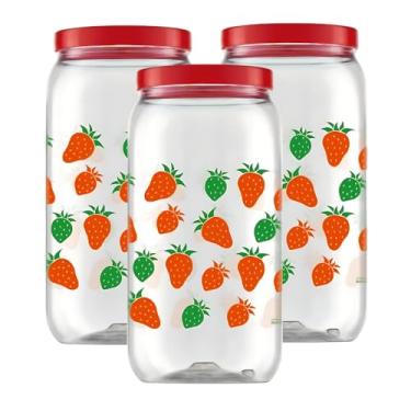 Imagem de Kit 3 Pote Plástico Porta Mantimentos Grande Tampa De Rosca 2,7 Litros (Morango)