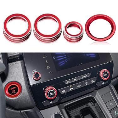 Imagem de TOMALL 4 peças de capa de console central de alumínio compatível com Honda CRV CR-V 2017 2018 2019 2020 tampa do botão de volume de som AC botão de parada do motor tampa do botão de parada acabamento