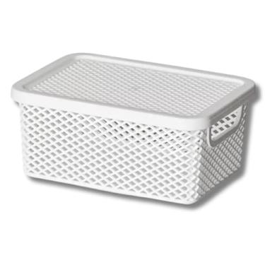 Imagem de Caixa Organizadora Pequena Vazada com Tampa Multiuso Para Armário Cozinha Lavanderia Escritório Banheiro Despensa 18x13 Cor Branca