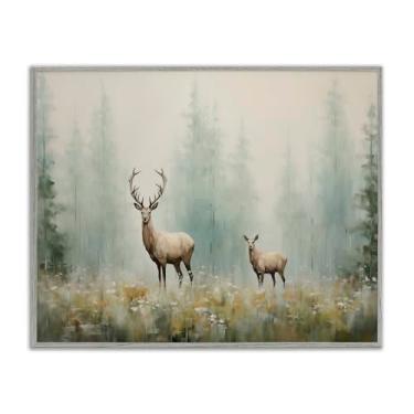 Imagem de Stupell Industries Arte de parede giclée emoldurada Faraway Deer in Meadow Gray por Arlington Prints, 14 x 11