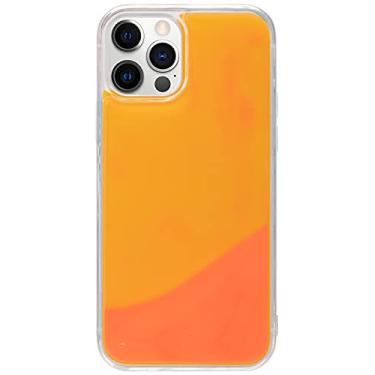 Imagem de Stephanie Imports Capa protetora para iPhone 12 Pro Max + vidro temperado com areia líquida e laranja escura fluorescente e laranja escura