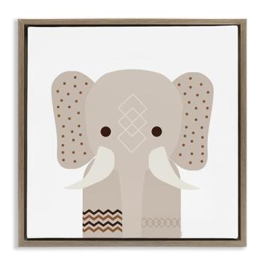 Imagem de Stupell Industries Design de arte de parede em tela emoldurada elefante marrom flutuante de tom neutro por Daniela Santiago, 63 x 63 cm