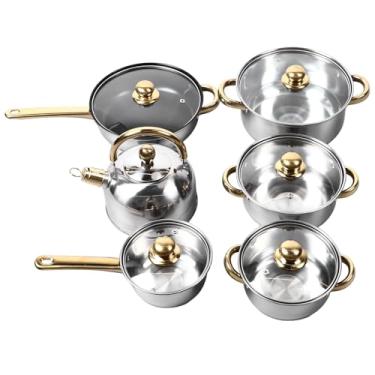 Imagem de Conjunto de Panelas de Cozinha de Aço Inoxidável, Conjunto de Panelas e Frigideiras de 12 Unidades, Vários Tamanhos, Resistente Ao Calor, Adequado para Todos Os Cooktops