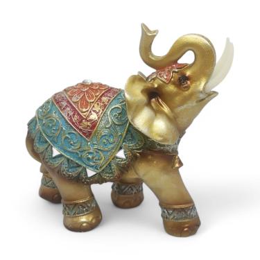 Imagem de Elefante Colorido com Pedra Brilhante Dourado 15 cm