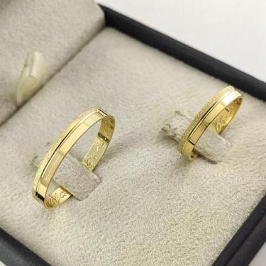 Imagem de Par de Aliança Ouro 18k Casamento Noivado 3mm Fosca e Lisa - sheju joi